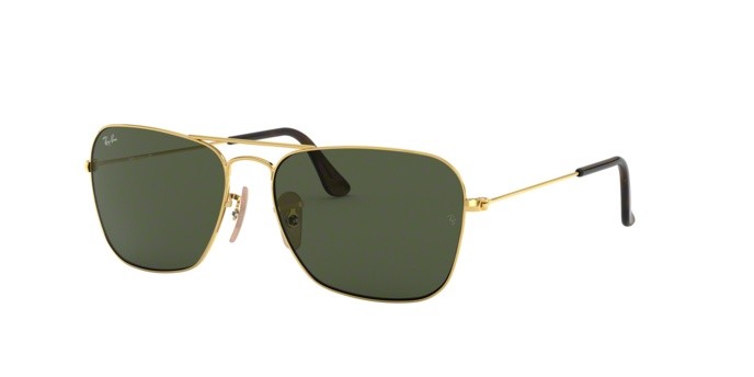 Occhiali da sole Ray-Ban Caravan RB 3136 (181) colore gold forma rettangolare lenti dark green