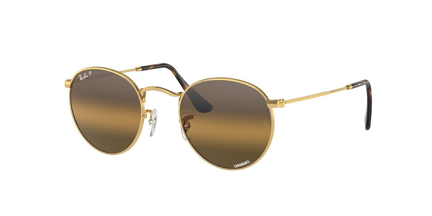 Occhiali da sole Ray-Ban Round Metal RB 3447 (001/G5) colore oro forma rotondo lenti argento/marrone