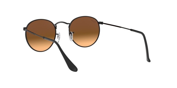 Sunglasses Ray-Ban RB 3447 Round Metal Flash Lenses Gradient (002/4O) color shiny black shape round lenses mirror gradient blue
