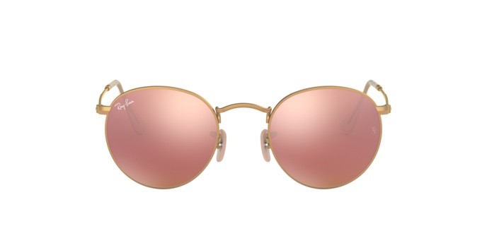 Sonnenbrillen Ray-Ban RB 3447 Round Metal Flash Lenses (112/Z2) farbe matte gold form rund gläser brown mirror pink