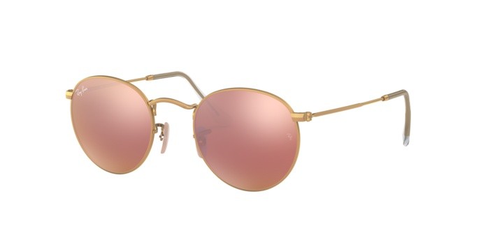 Sonnenbrillen Ray-Ban RB 3447 Round Metal Flash Lenses (112/Z2) farbe matte gold form rund gläser brown mirror pink
