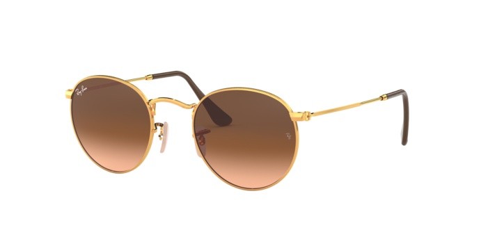 Occhiali da sole Ray-Ban RB 3447 Round Metal (9001A5) colore shiny light bronze forma rotondo lenti pink gradient brown