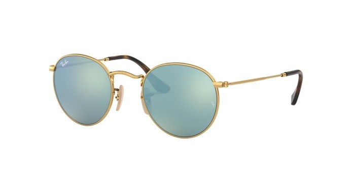Sonnenbrillen Ray-Ban Round Flat Lenses RB 3447N (001/30) farbe shiny gold form rund gläser grey flash
