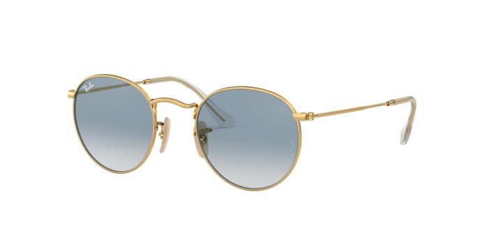 Sonnenbrillen Ray-Ban Round Metal Flat Lenses RB 3447N (001/3F) farbe arista form pantos gläser crystal white grad. blue