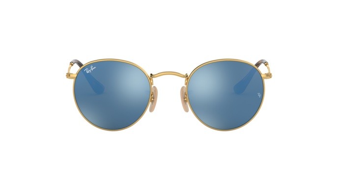 Sonnenbrillen Ray-Ban Round Flat Lenses RB 3447N (001/9O) farbe shiny gold form rund gläser light blue flash
