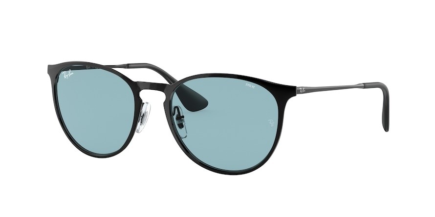 Occhiali da sole Ray-Ban Erika metal Evolve RB 3539 (002/Q2) colore black forma pantos lenti evolve photo blue to violet