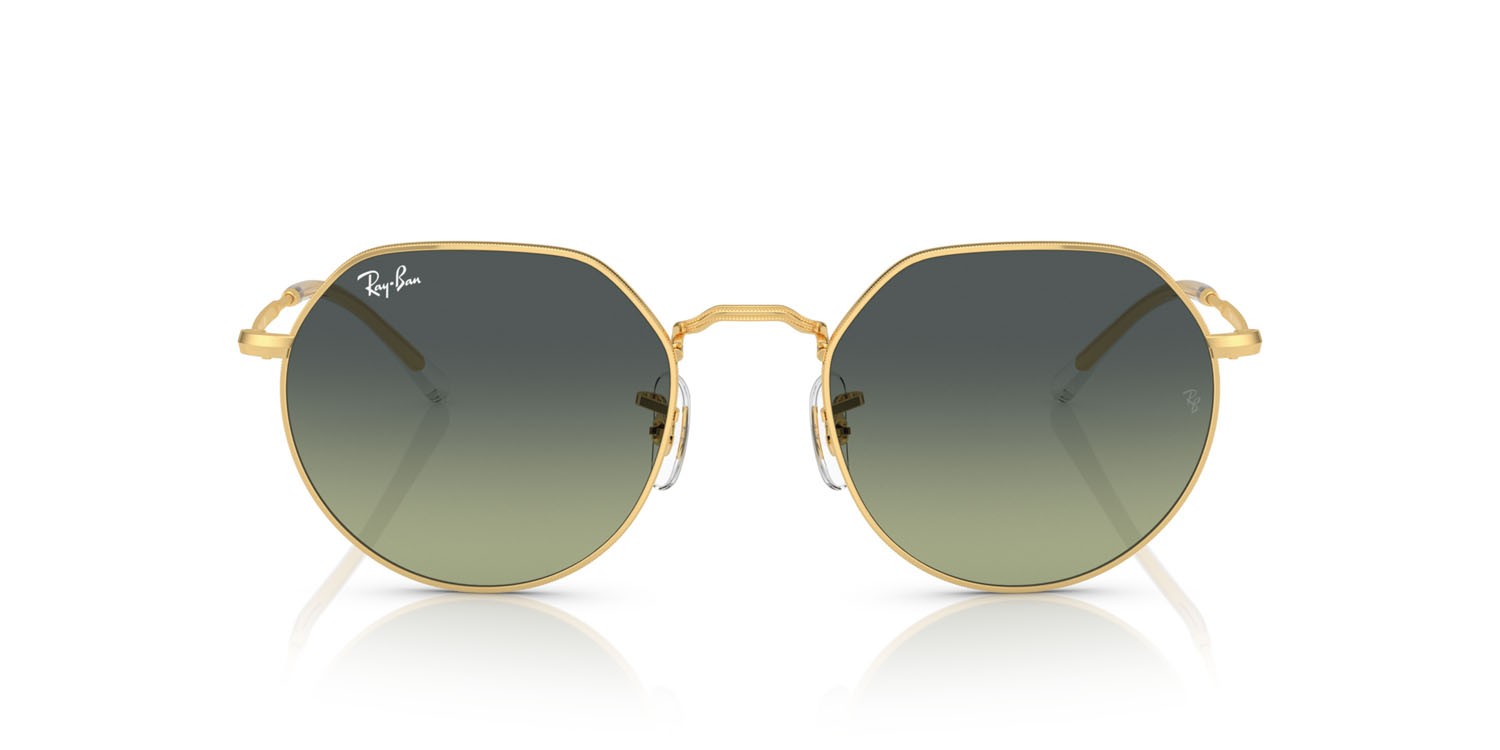 Occhiali da sole Ray-Ban Jack RB 3565 (001/BH) colore oro forma irregolare lenti verde vintage