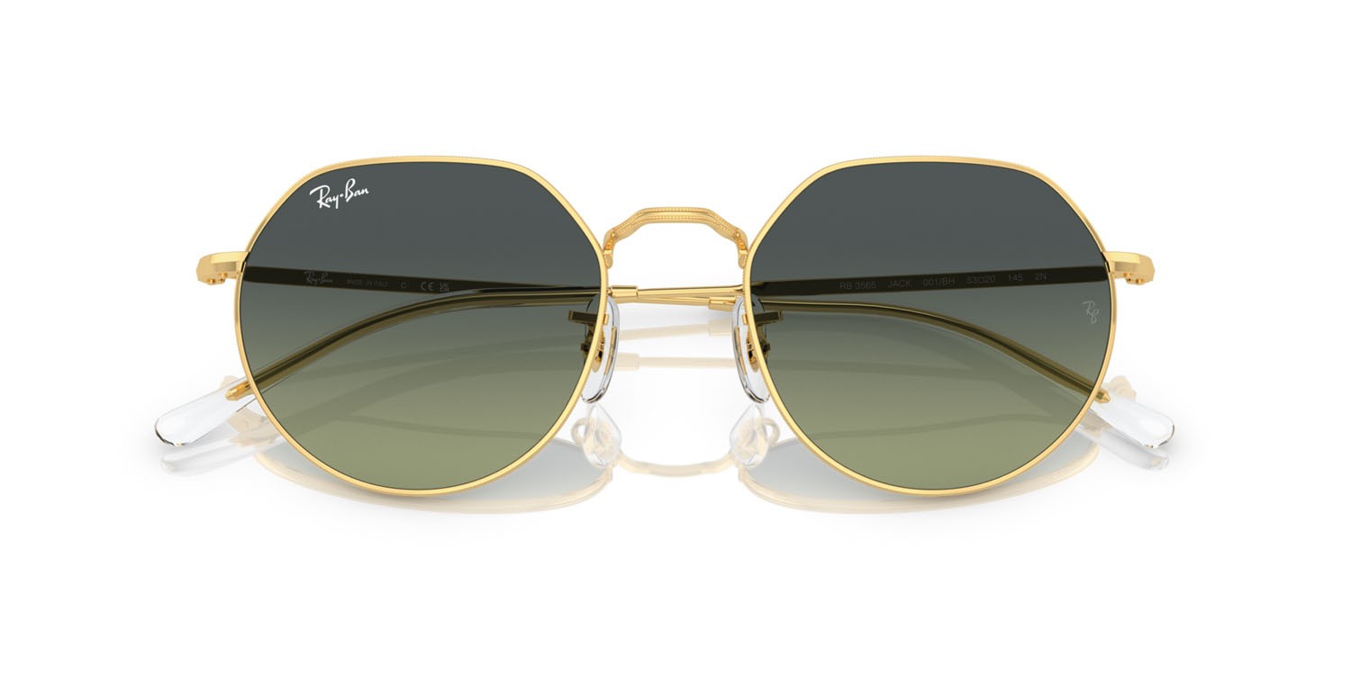 Occhiali da sole Ray-Ban Jack RB 3565 (001/BH) colore oro forma irregolare lenti verde vintage