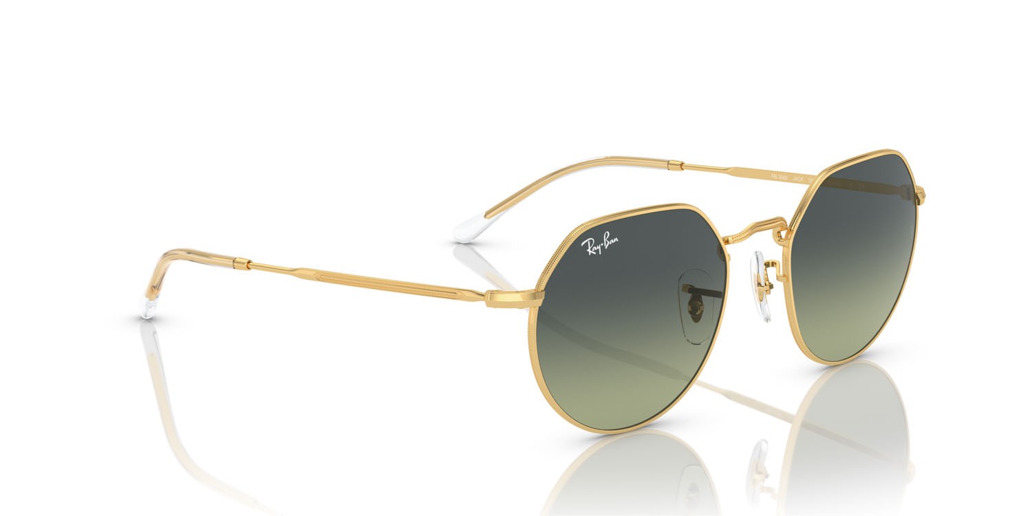 Occhiali da sole Ray-Ban Jack RB 3565 (001/BH) colore oro forma irregolare lenti verde vintage