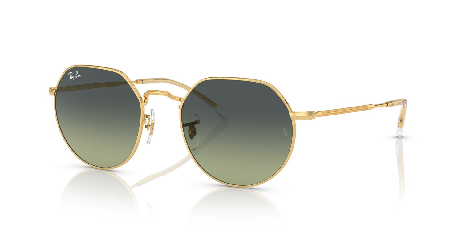 Occhiali da sole Ray-Ban Jack RB 3565 (001/BH) colore oro forma irregolare lenti verde vintage