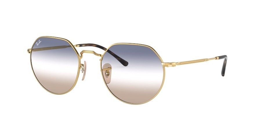 Occhiali da sole Ray-Ban Jack Bi-Gradient RB 3565 (001/GD) colore arista forma irregolare lenti clear gradient blue