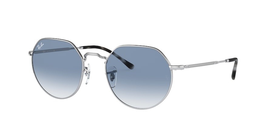 Occhiali da sole Ray-Ban Jack RB 3565 (003/3F) colore silver forma irregolare lenti clear gradient blue