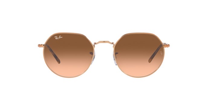 Occhiali da sole Ray-Ban Jack RB 3565 (9035A5) colore rame forma irregolare lenti rosa sfumato marrone
