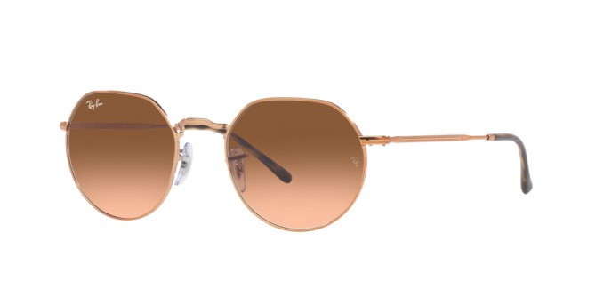 Occhiali da sole Ray-Ban Jack RB 3565 (9035A5) colore rame forma irregolare lenti rosa sfumato marrone