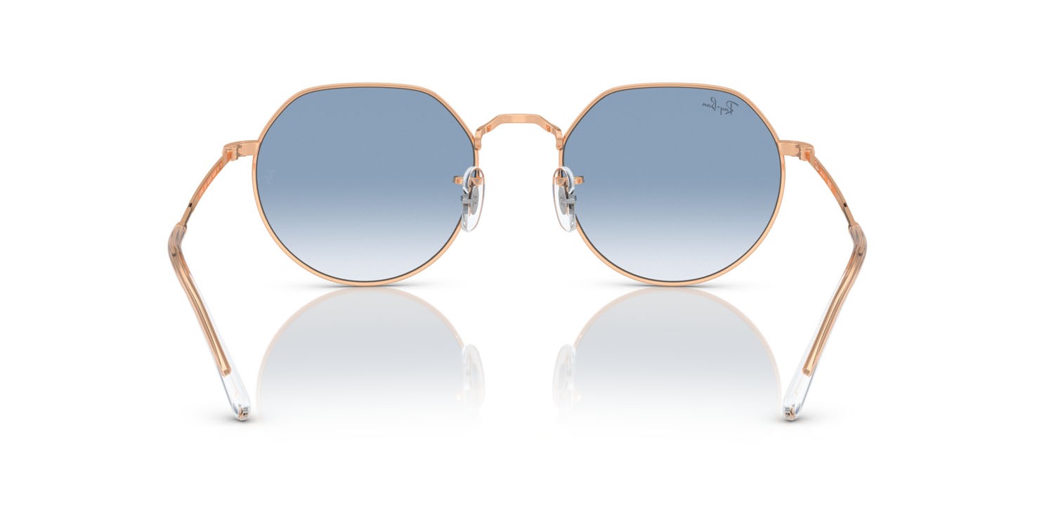 Occhiali da sole Ray-Ban Jack RB 3565 (92023F) colore oro rose forma irregolare lenti clear & blue
