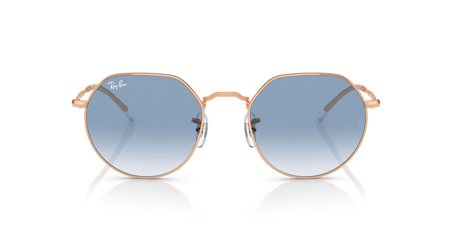 Occhiali da sole Ray-Ban Jack RB 3565 (92023F) colore oro rose forma irregolare lenti clear & blue