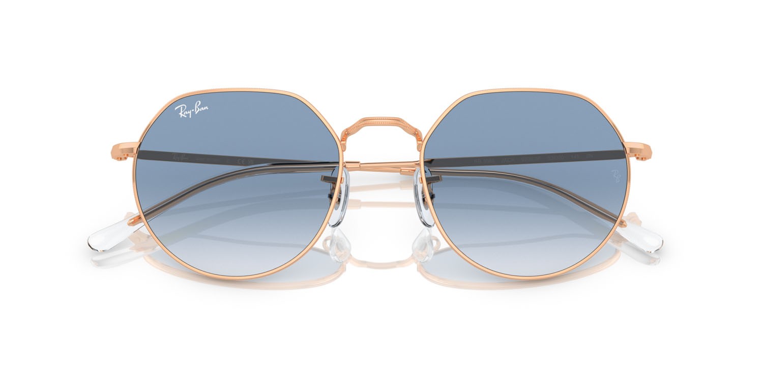Occhiali da sole Ray-Ban Jack RB 3565 (92023F) colore oro rose forma irregolare lenti clear & blue