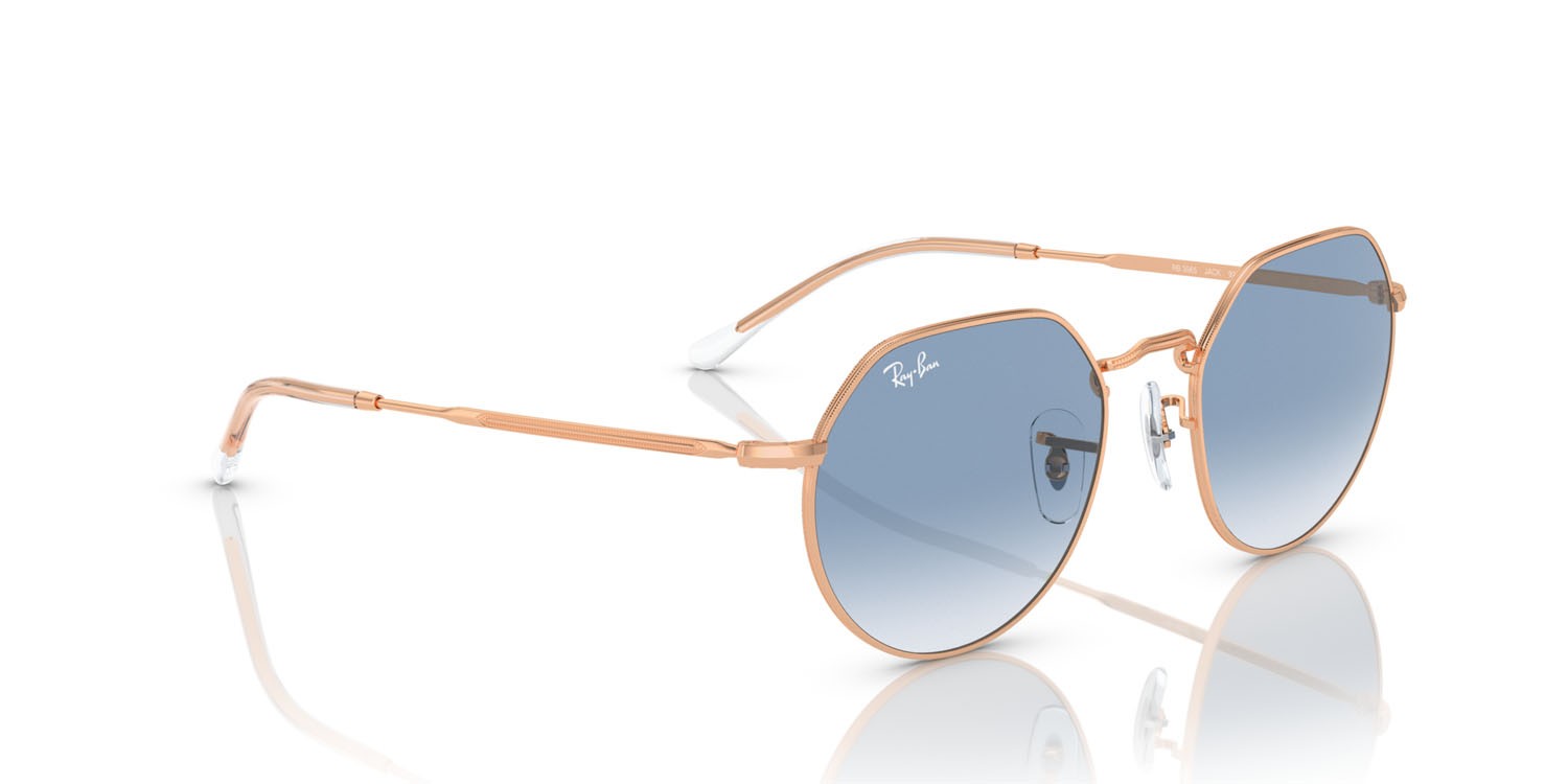 Occhiali da sole Ray-Ban Jack RB 3565 (92023F) colore oro rose forma irregolare lenti clear & blue