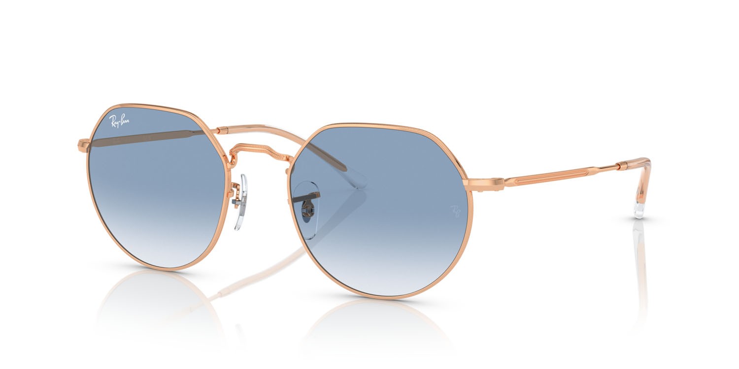 Occhiali da sole Ray-Ban Jack RB 3565 (92023F) colore oro rose forma irregolare lenti clear & blue