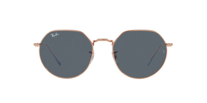 Occhiali da sole Ray-Ban Jack RB 3565 (9202R5) colore oro rosa forma irregolare lenti blu