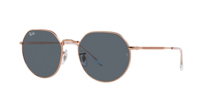Occhiali da sole Ray-Ban Jack RB 3565 (9202R5) colore oro rosa forma irregolare lenti blu
