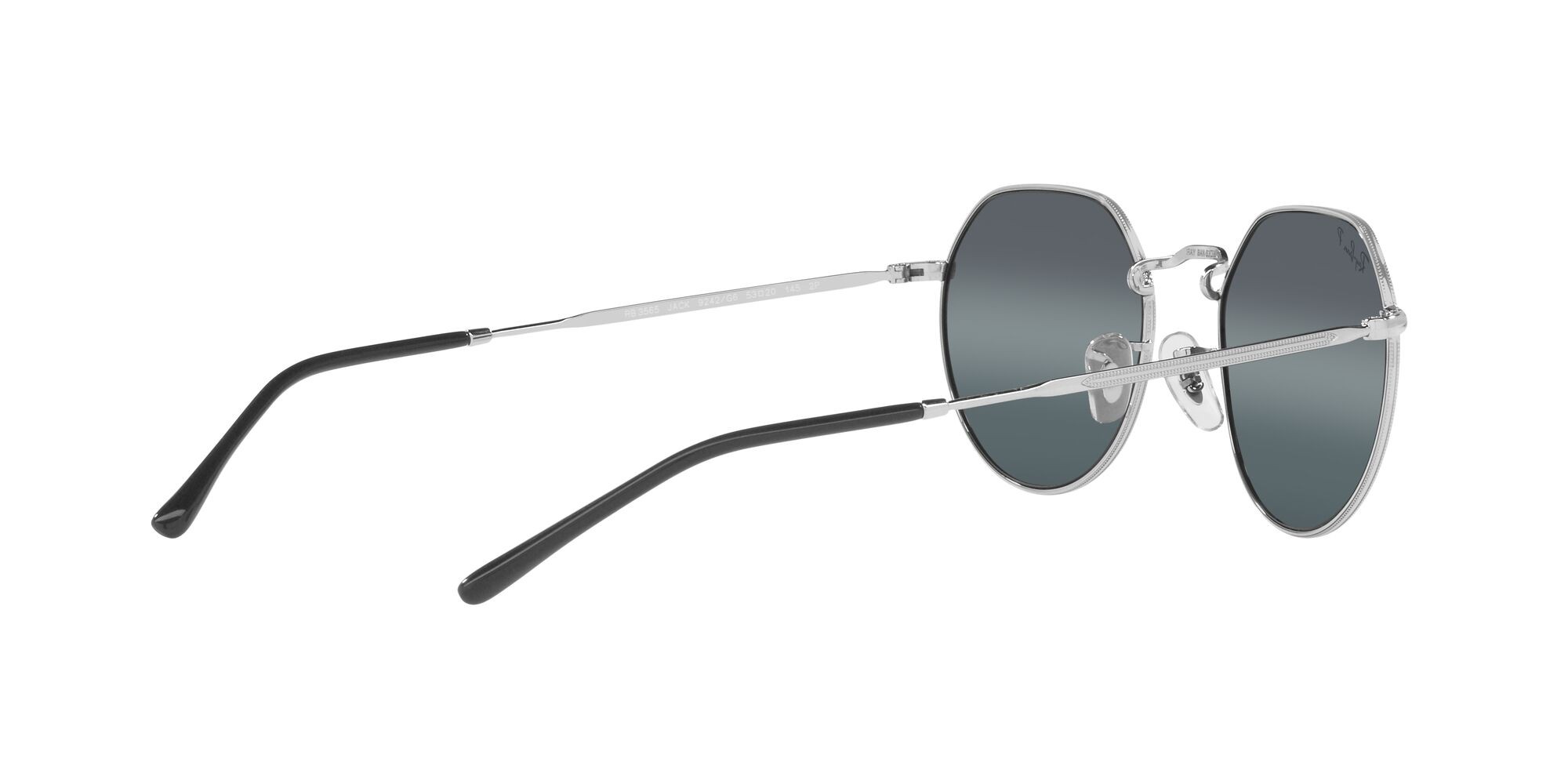 Sonnenbrillen Ray-Ban Jack RB 3565 (9242G6) farbe argento form unregelmäßig gläser blu scuro a specchio