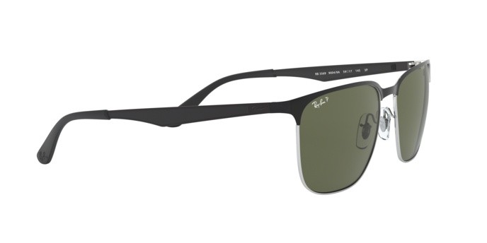 Sonnenbrillen Ray-Ban RB 3569 (90049A) farbe silver top shiny black form quadratisch gläser dark green  polar