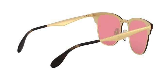 Sonnenbrillen Ray-Ban Blaze Clubmaster RB 3576N (043/E4) farbe brushed gold form quadratisch gläser pink mirror pink