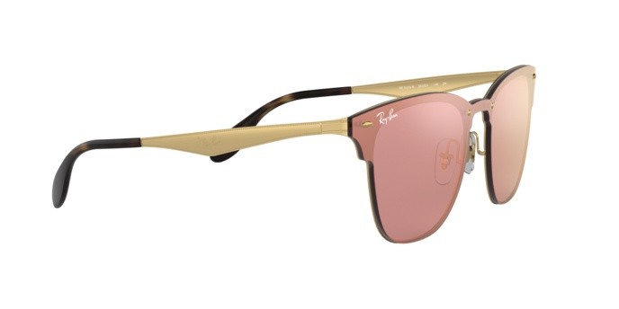 Sonnenbrillen Ray-Ban Blaze Clubmaster RB 3576N (043/E4) farbe brushed gold form quadratisch gläser pink mirror pink