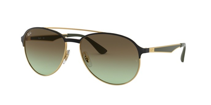 Sunglasses Ray-Ban RB 3606 (9076E8) color gold on top matte black shape aviator lenses green gradient brown