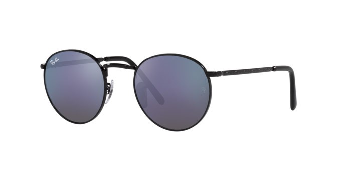 Sonnenbrillen Ray-Ban New Round RB 3637 (002/G1) farbe black form pantos gläser green mirror blue