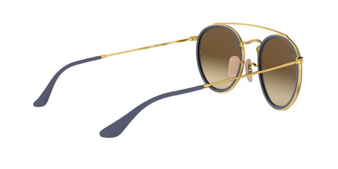 Sunglasses Ray-Ban Round Double Bridge RB 3647N (001/9U) color gold shape pantos lenses gradient brown mirror silver