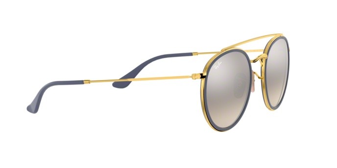 Sunglasses Ray-Ban Round Double Bridge RB 3647N (001/9U) color gold shape pantos lenses gradient brown mirror silver