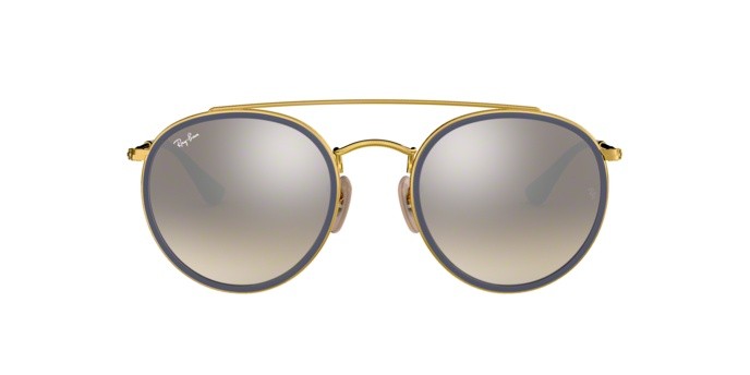 Sunglasses Ray-Ban Round Double Bridge RB 3647N (001/9U) color gold shape pantos lenses gradient brown mirror silver