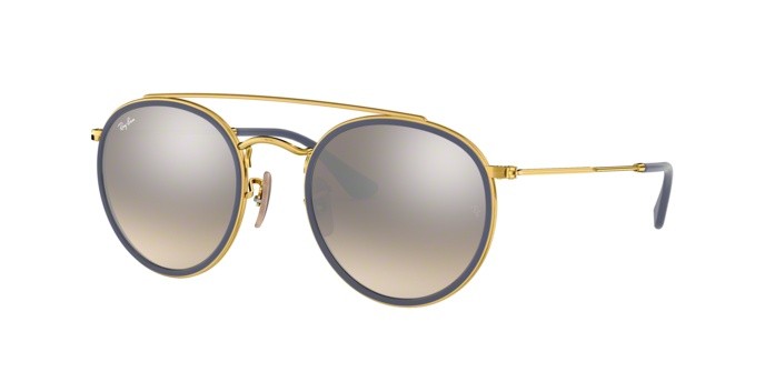 Sunglasses Ray-Ban Round Double Bridge RB 3647N (001/9U) color gold shape pantos lenses gradient brown mirror silver