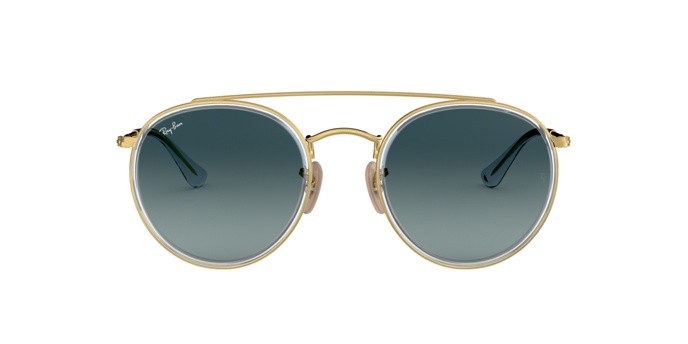 Sunglasses Ray-Ban RB Round Double Bridge 3647N (91233M) color gold shape pantos lenses blue gradient grey