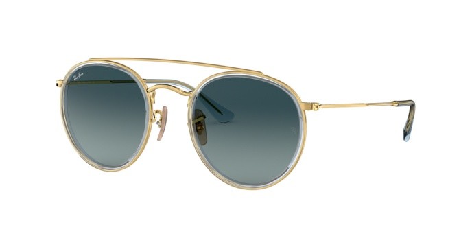 Sunglasses Ray-Ban RB Round Double Bridge 3647N (91233M) color gold shape pantos lenses blue gradient grey