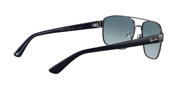 Occhiali da sole Ray-Ban RB 3663 (004/3M) colore shiny gunmetal forma irregolare lenti blue gradient grey