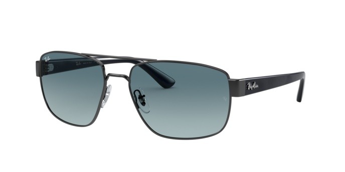 Occhiali da sole Ray-Ban RB 3663 (004/3M) colore shiny gunmetal forma irregolare lenti blue gradient grey