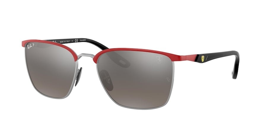 Sonnenbrillen Ray-Ban Scuderia Ferrari Collection RB 3673M (F0455J) farbe red ferrari on silver form quadratisch gläser grey mir grey gradient polar