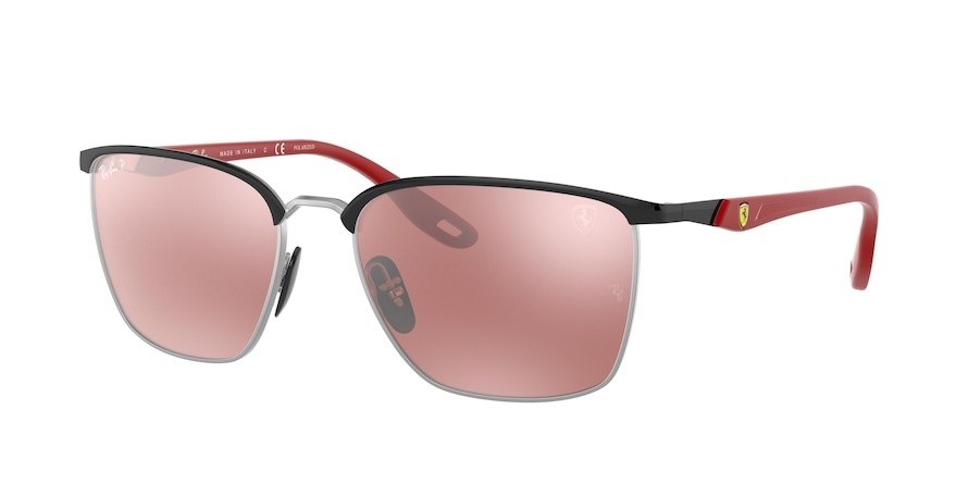 Sonnenbrillen Ray-Ban Scuderia Ferrari Collection RB 3673M (F060H2) farbe black on silver form quadratisch gläser purple mirror silver polar