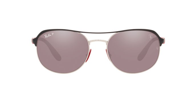 Sonnenbrillen Ray-Ban Scuderia Ferrari Collection RB 3685M (F060H2) farbe black on silver form quadratisch gläser polar purple mirror silver