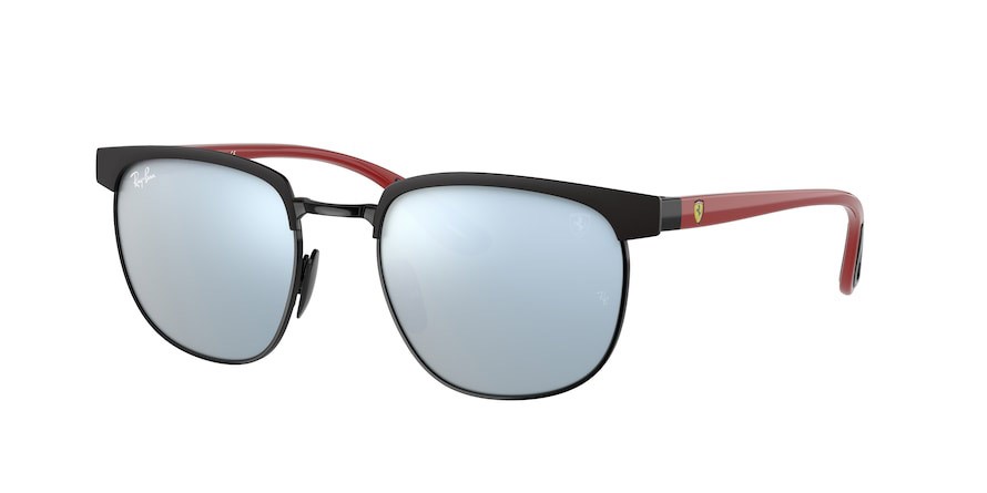 Occhiali da sole Ray-Ban Scuderia Ferrari Collection RB 3698M (F04130) colore matte black on black forma quadrato lenti light green mirror silver