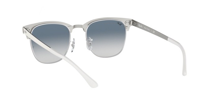 Sonnenbrillen Ray-Ban Clubmaster Metal RB 3716 (90883F) farbe silver on white form quadratisch gläser clear gradient blue