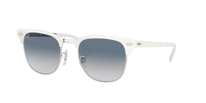Sonnenbrillen Ray-Ban Clubmaster Metal RB 3716 (90883F) farbe silver on white form quadratisch gläser clear gradient blue