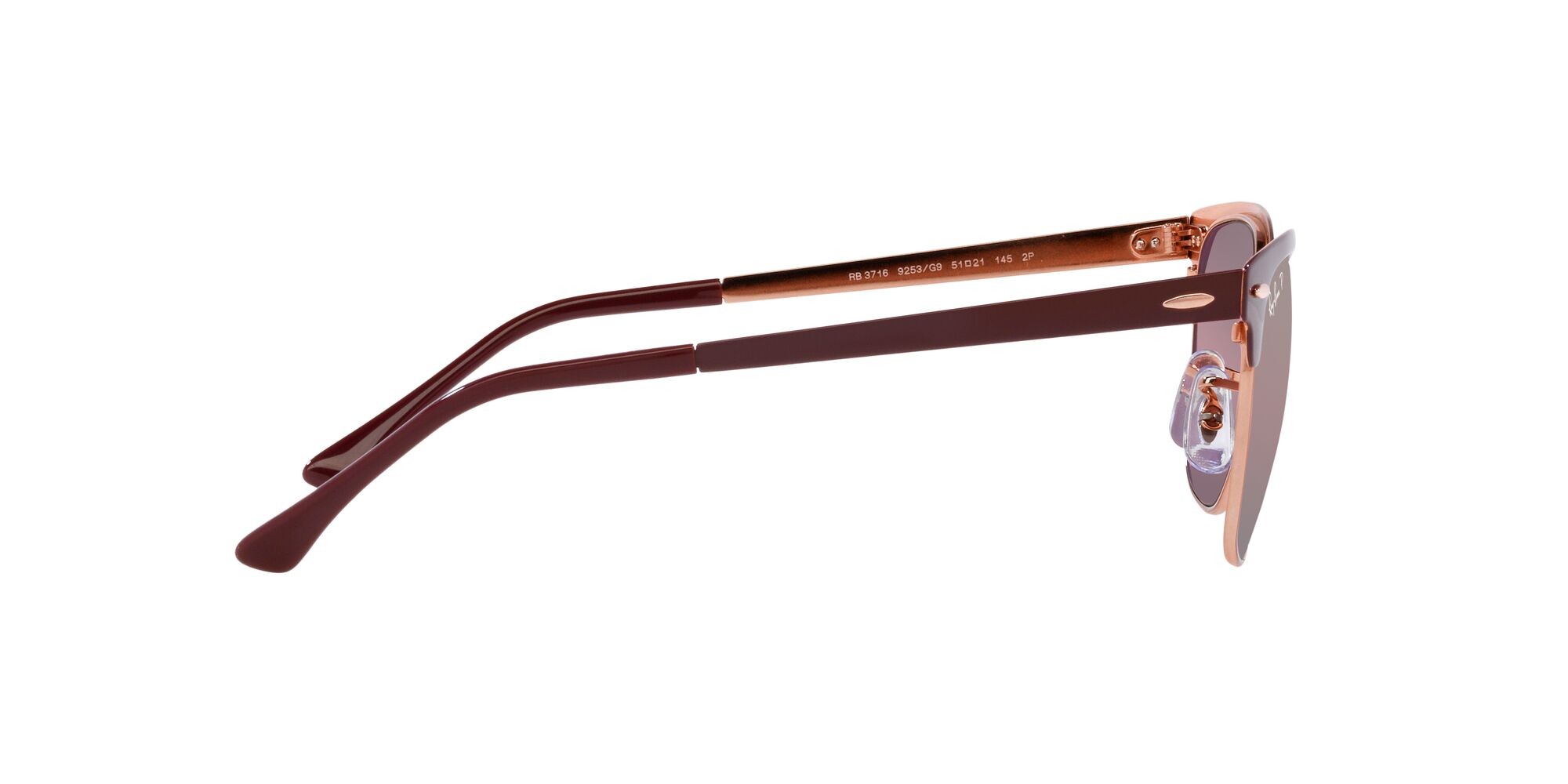 Sonnenbrillen Ray-Ban Clubmaster Metal RB 3716 (9253G9) farbe bordeaux on rose gold form quadratisch gläser rosso