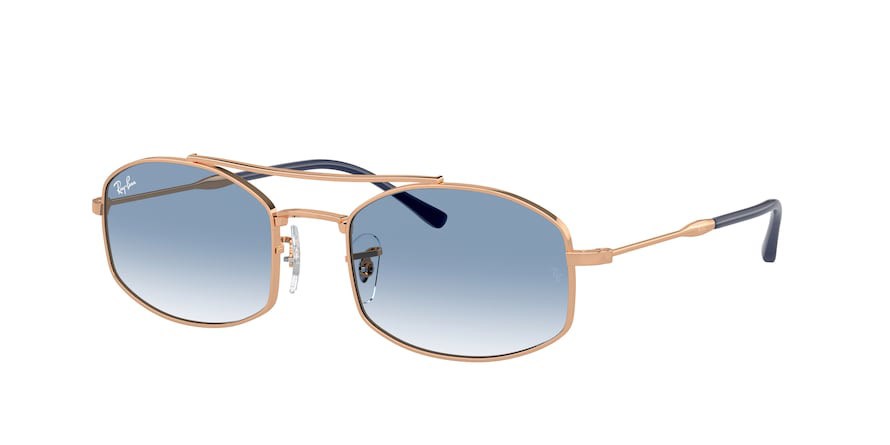 Occhiali da sole Ray-Ban RB 3719 (92623F) colore oro rosé forma ovale lenti azzurro