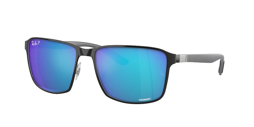 Occhiali da sole Ray-Ban RB 3721CH (9144A1) colore nero su argento forma quadrato lenti blu