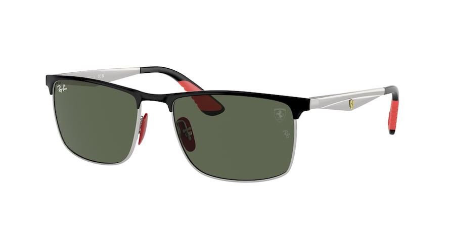 Sunglasses Ray-Ban Scuderia Ferrari RB 3726M (F06071) color nero su argento shape rectangle lenses verde scuro