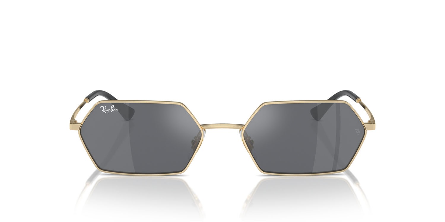 Sunglasses Ray-Ban Yevi RB 3728 (92136V) color oro chiaro shape irregular lenses grigio scuro